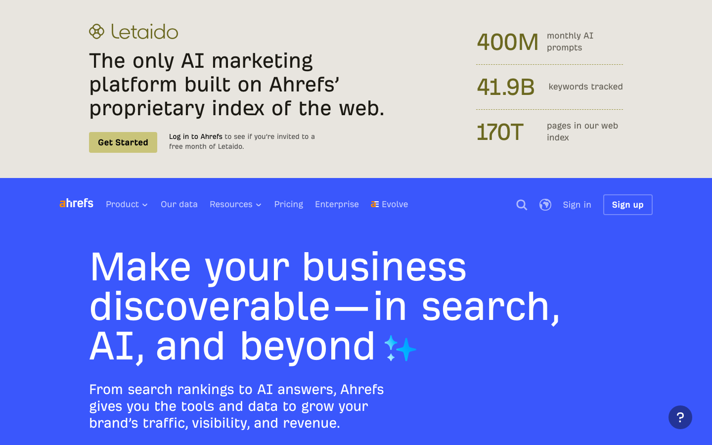 ahrefs homepage