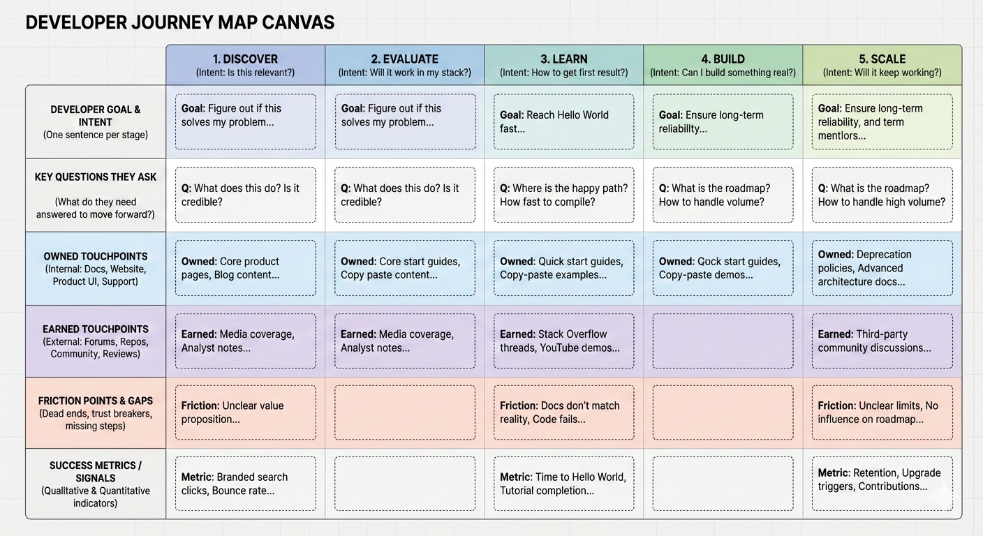 Developer journey: Step-by-step and template