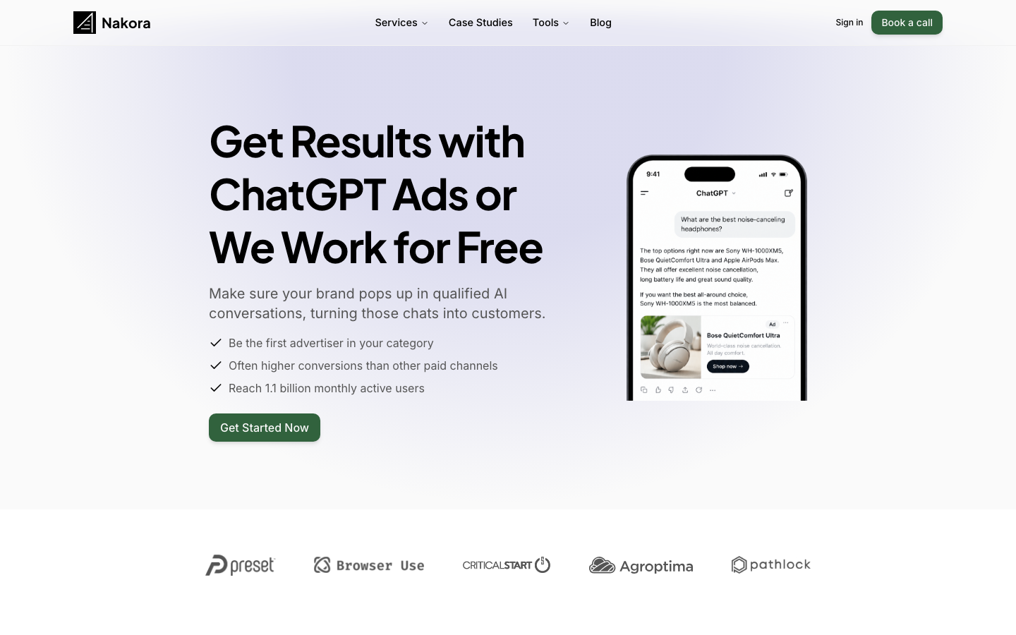 nakora chatgpt ads landing page