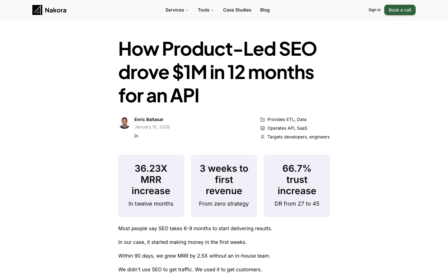 product led seo api case study nakora